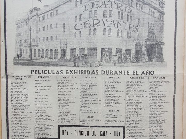 Sábado 14 de noviembre de 1936: El Teatro Cervantes cumplía 1 año de vida y el Correo de Valdivia mostraba a página completa la extensa cartelera de películas que se habían exhibido durante el año, además de la Función de Gala para ese día.